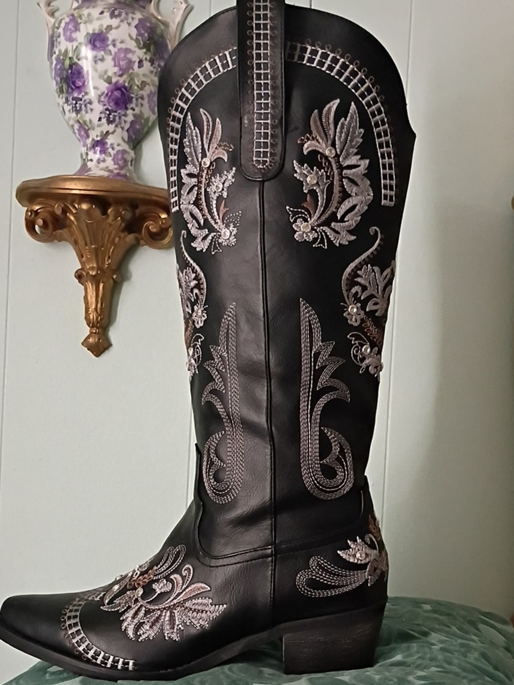 Western Wide Calf Embroidered Knee-High Women's Boot - Picture 2 of 4